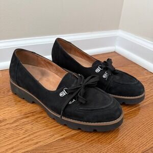 Vionic Teagan Black Suede Lug Sole Loafers Lace‎ Up Women's Shoes Size 8